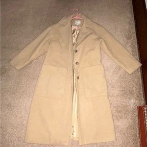 Gently used tan trench coat; brand: “a new day”; size S